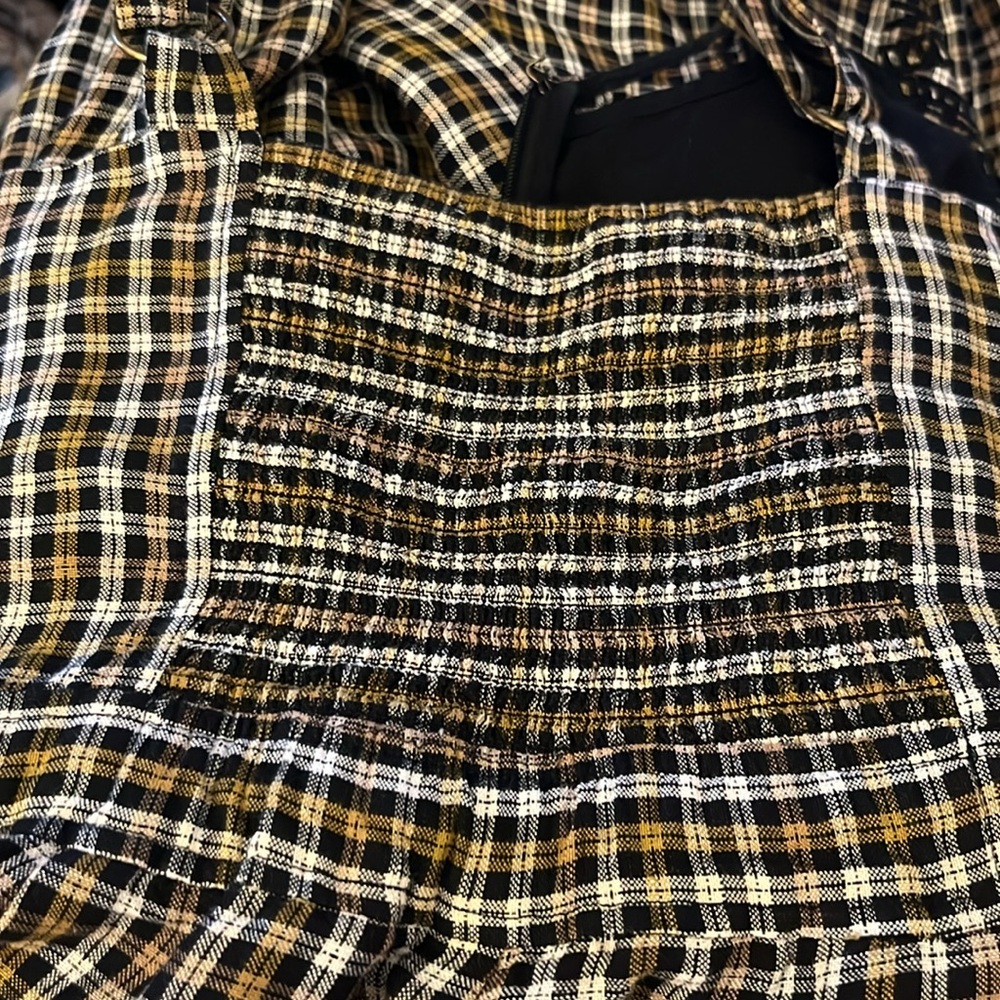 Anthropologie Embroidered Plaid Pleated Wide Leg Flowy Jumpsuit Sz 4 - Picture 7 of 10